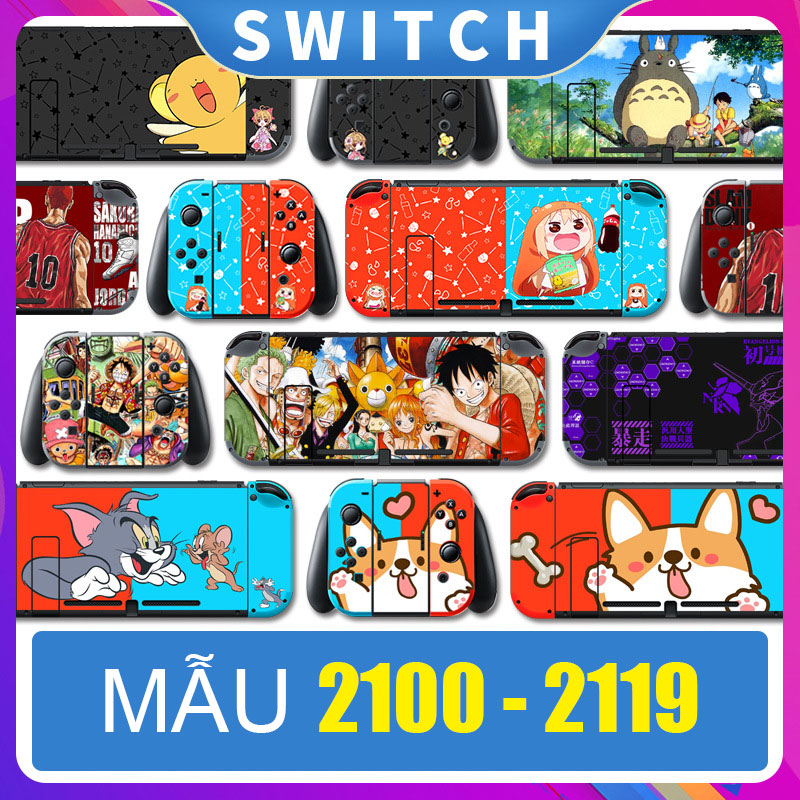 Skin dán lưng máy, 2 mặt Joycon, dock cho Nintendo Switch (2100-2119)