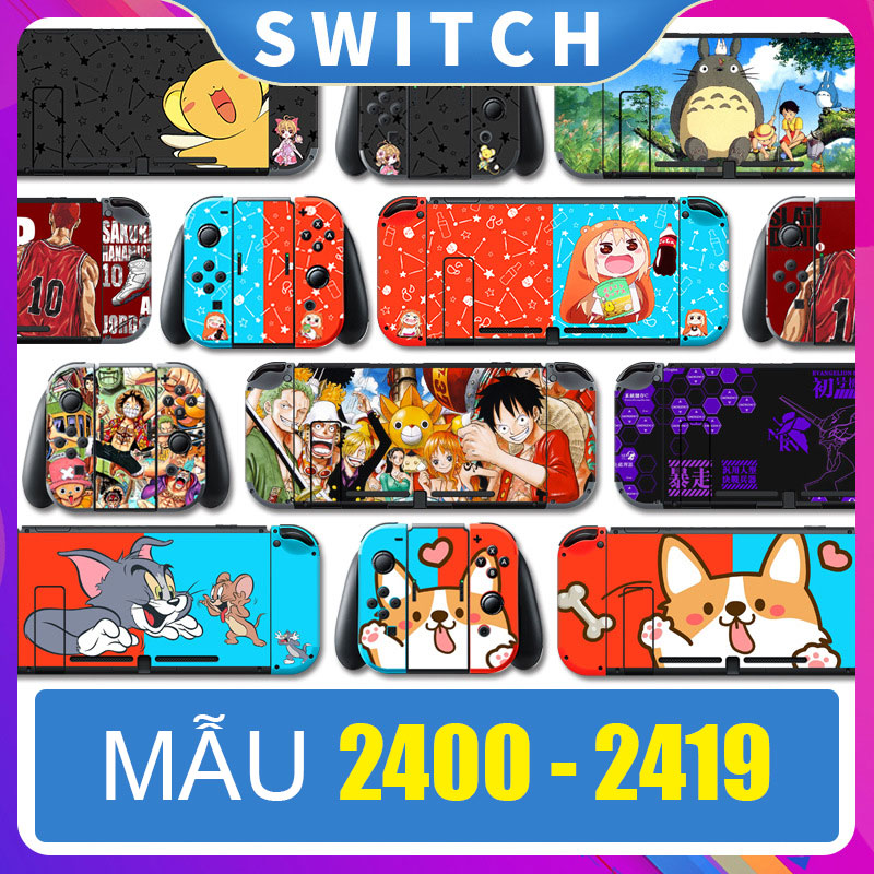 Skin dán lưng máy, 2 mặt Joycon, dock cho Nintendo Switch (2400-2419)