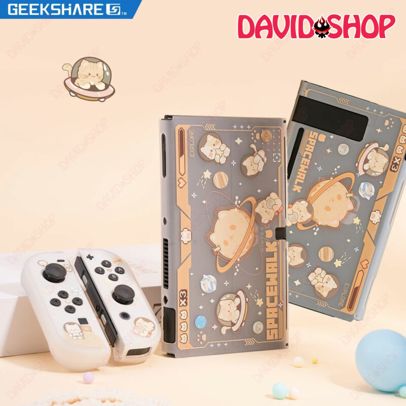 [GeekShare] Ốp lưng + case Joy-Con cứng chủ đề Mèo Vũ Trụ cao cấp cho Nintendo Switch OLED, V1, V2