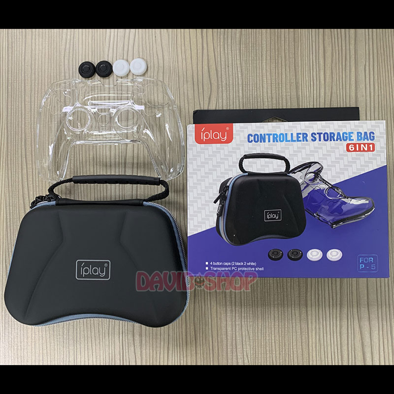 Combo túi chống sốc + case cứng trong suốt + núm bọc cho tay cầm DualSense - PlayStation 5 (HBP-286)