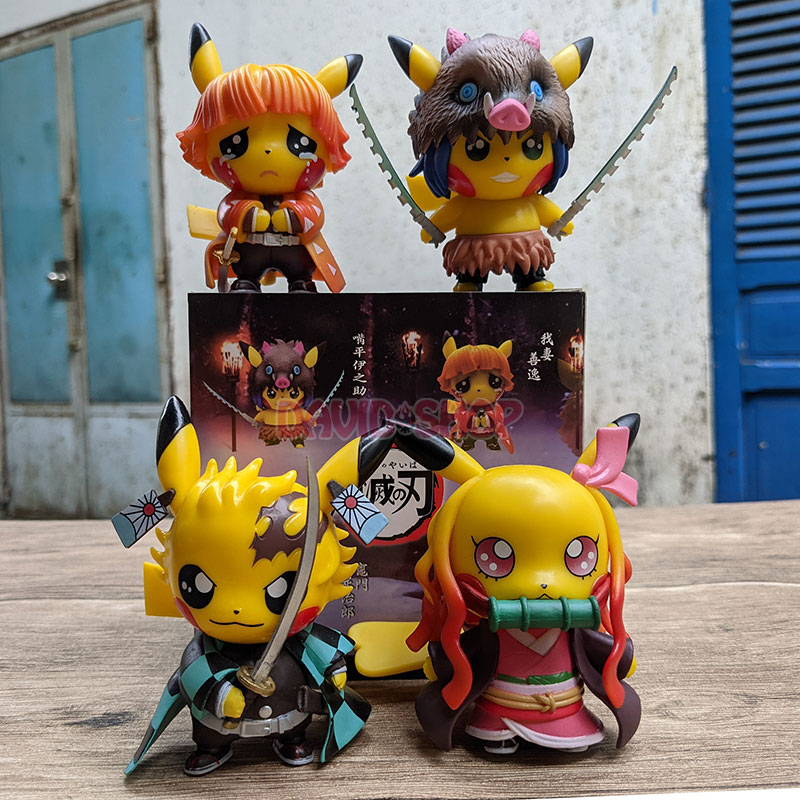 Mô hình Figure Pikachu cosplay 4 nhân vật chính trong Kimetsu no Yaiba