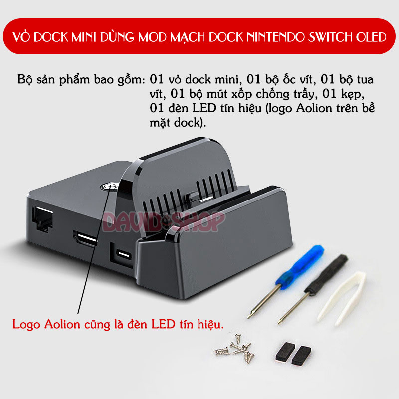 Vỏ dock mini hãng Aolion dùng mod mạch từ dock zin của Nintendo Switch OLED