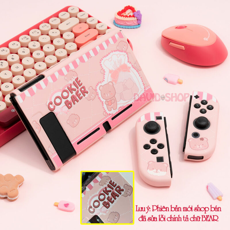 Ốp lưng + case Joy-Con chủ đề Cookie Bear nhựa TPU dẻo cao cấp hãng Geekshare cho Nintendo Switch