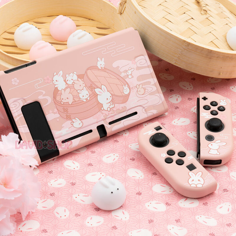 Ốp lưng + case Joy-Con chủ đề Bánh Bao Thỏ dẻo cao cấp hãng Geekshare cho Nintendo Switch