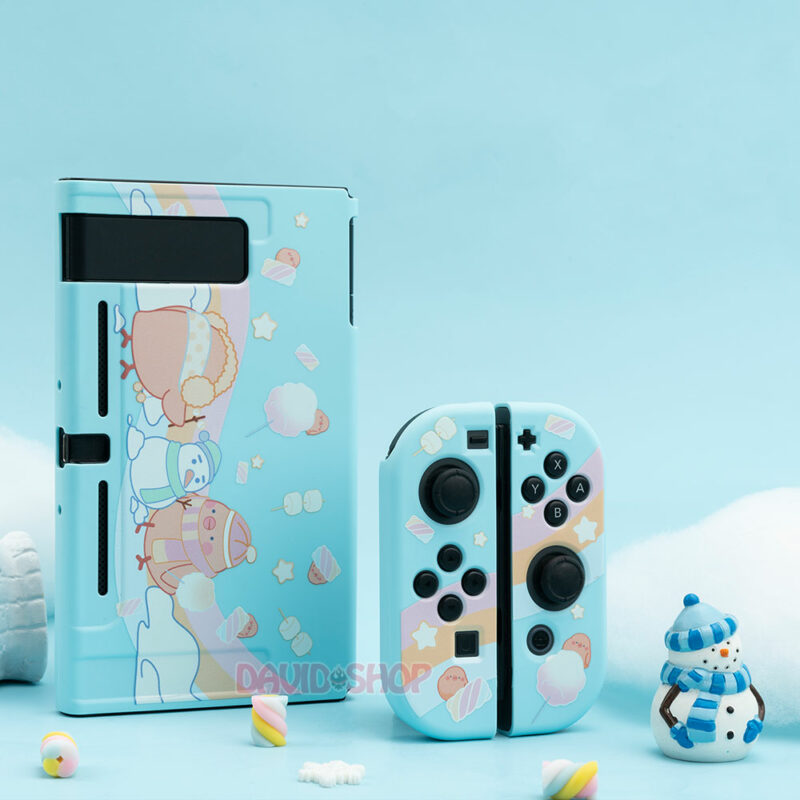 Ốp lưng + case Joy-Con chủ đề Gà Con Chơi Tuyết dẻo cao cấp hãng Geekshare cho Nintendo Switch