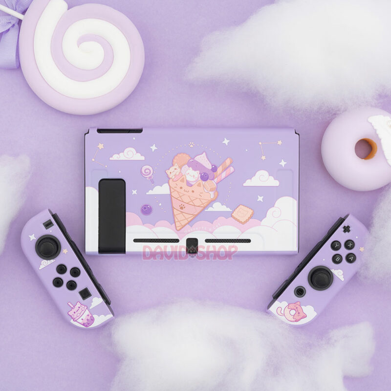 Ốp lưng + case Joy-Con chủ đề Mèo Ăn Kem dẻo cao cấp hãng Geekshare cho Nintendo Switch