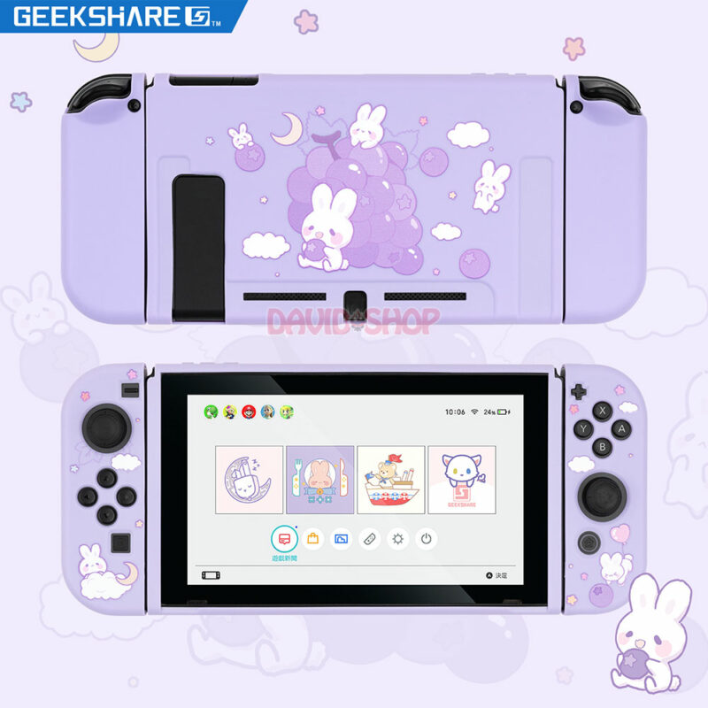 Ốp lưng + case Joy-Con chủ đề Thỏ Con Ăn Nho dẻo cao cấp hãng Geekshare cho Nintendo Switch