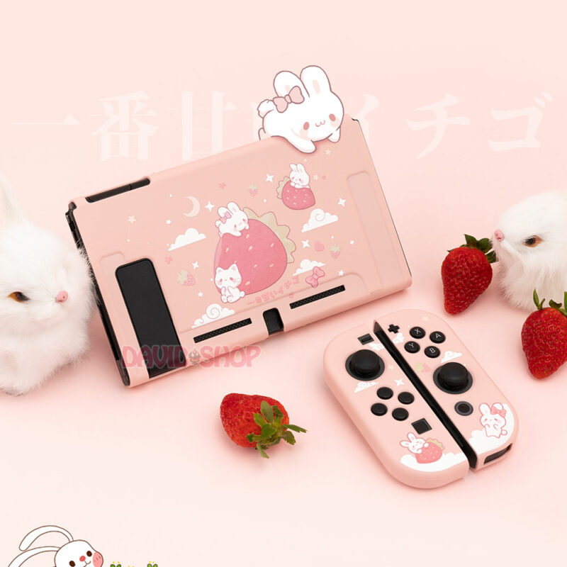 Ốp lưng + case Joy-Con chủ đề Thỏ & Dâu Tây dẻo cao cấp hãng Geekshare cho Nintendo Switch