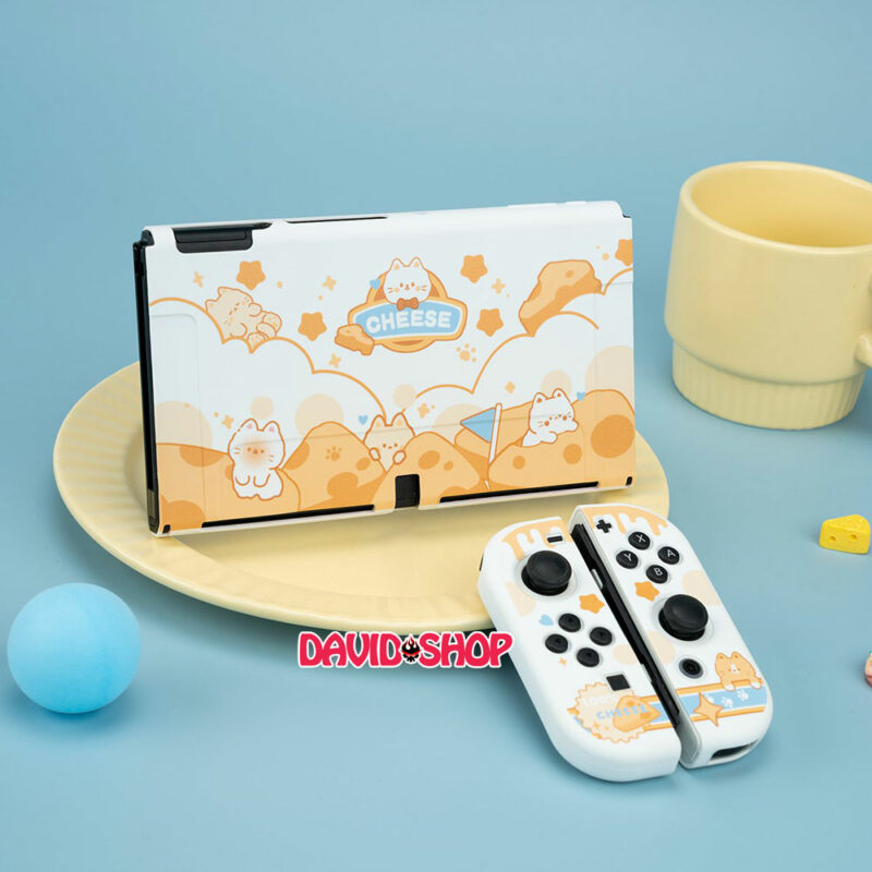 Bộ ốp lưng + case Joy-Con TPU dẻo cao cấp chủ đề Mèo Phô Mai cho Nintendo Switch OLED