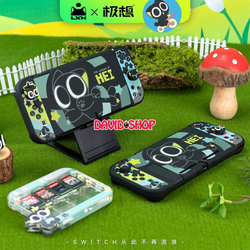 [GeekShare] Ốp lưng + núm bọc analog + hộp đựng băng game trong suốt The Legend of Hei cho Nintendo Switch OLED, V1, V2