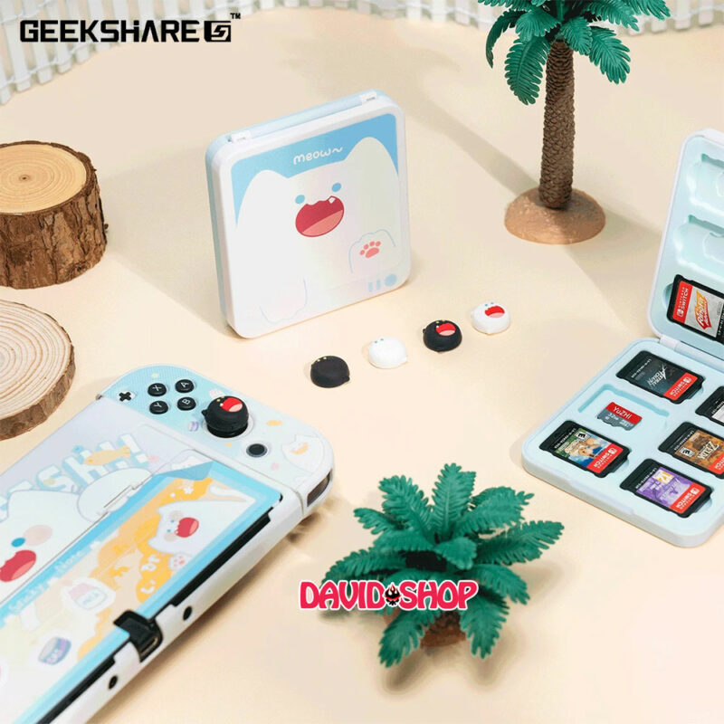 [GeekShare] Ốp+núm bọc analog+hộp băng game Mèo Miệng Rộng cho Joy-Con - Nintendo Switch OLED, V1, V2, Lite