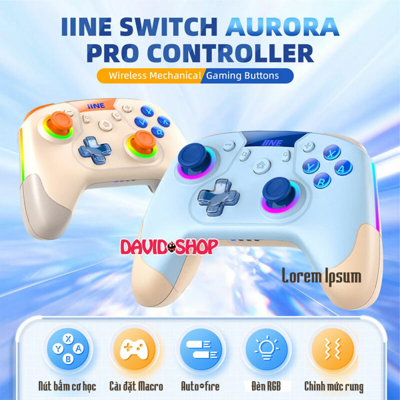 Tay cầm IINE Aurora nút cơ học & đèn RGB cho Nintendo Switch OLED, V1, V2 / PC / Android / iOS