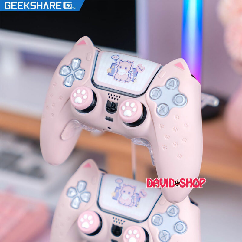 [GeekShare] Case silicon kèm núm bọc analog Chân Mèo, skin touchpad cho tay cầm DualSense (PS5)