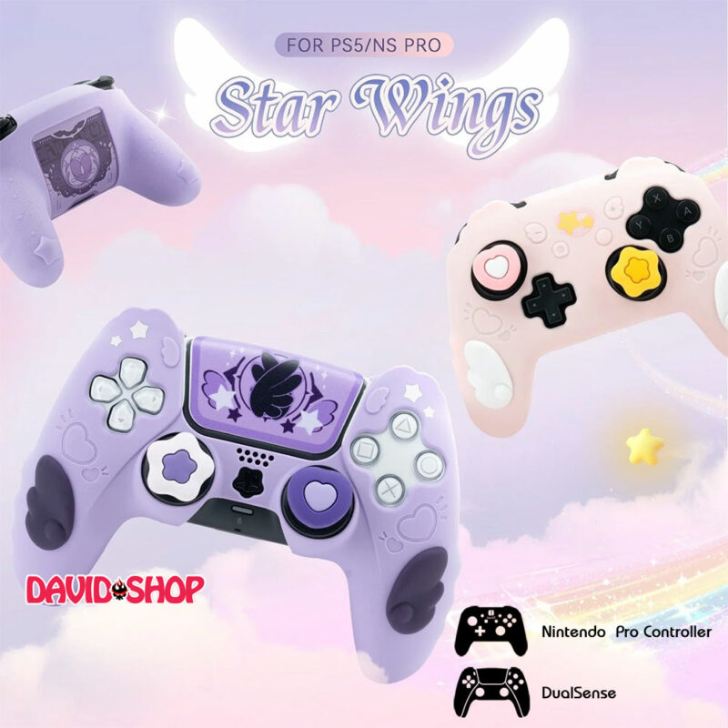 [GeekShare] Case silicon Star Wings kèm núm bọc analog, skin dán cho tay cầm DualSense (PS5), Pro Controller (N.Switch)