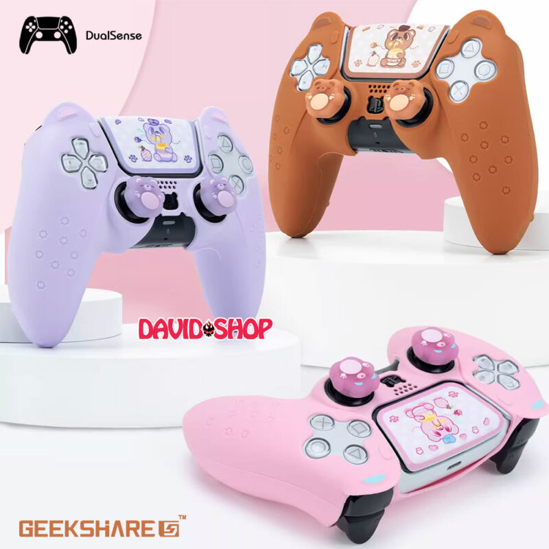 [GeekShare] Bọc case silicon Tai Gấu + núm bọc analog + skin dán cho tay cầm DualSense (PS5)